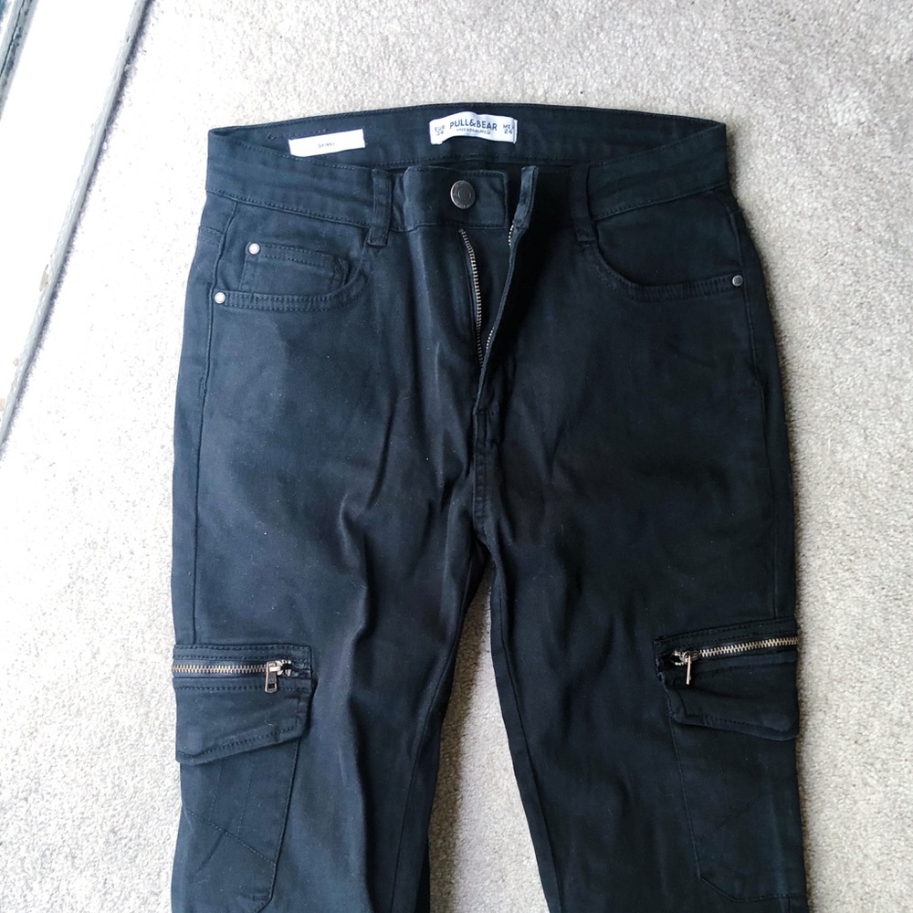Pull&Bear Black Skinny Zip Cargo Jeans